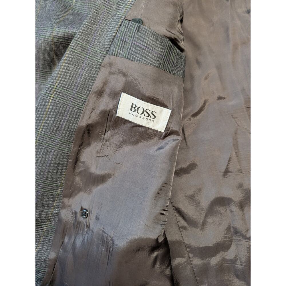 BOSS Hugo Boss Men 44R Gray Plaid Double Breasted Cashmere Wool Custom Suit 90s - Picture 5 of 16